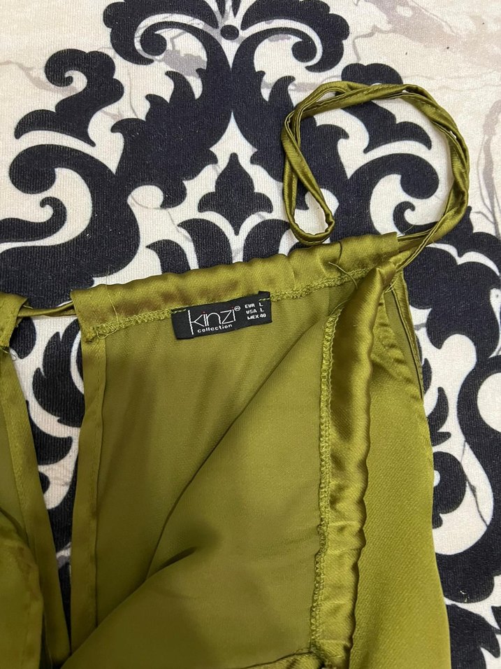 Drapeli Askısız Uzun Saten Elbise - Görsel 2