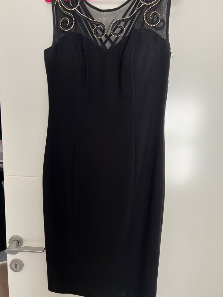 V Yaka Fermuarlı Siyah Midi Abiye Elbise - Görsel 3