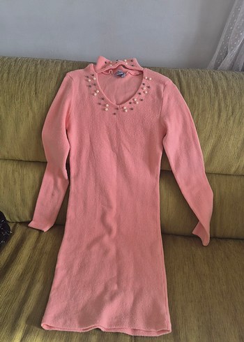 Pembe Uzun Kollu Triko Elbise