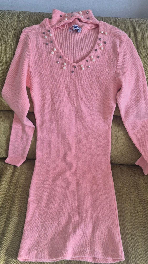 Pembe Uzun Kollu Triko Elbise - Görsel 2