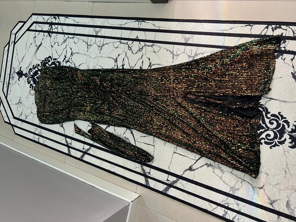 Kadın Çok Renkli Uzun Drapeli Abiye Elbise - Görsel 2