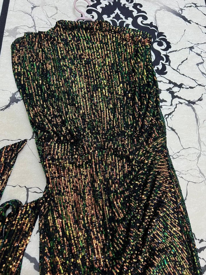 Kadın Çok Renkli Uzun Drapeli Abiye Elbise - Görsel 3