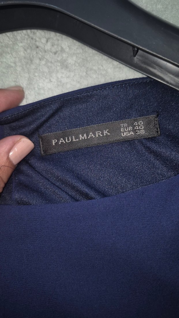 Zincir Detaylı Kısa Kollu Midi Lacivert Elbise - Görsel 4