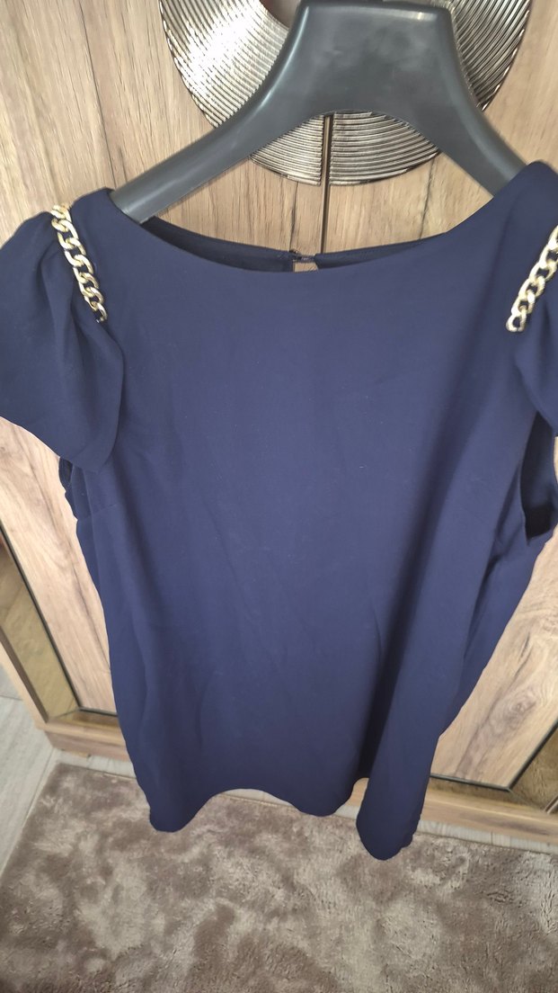 Zincir Detaylı Kısa Kollu Midi Lacivert Elbise - Görsel 2