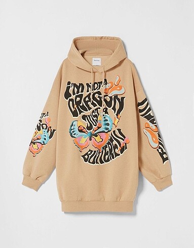Bershka baskılı yazı desenli oversize sweatshirt