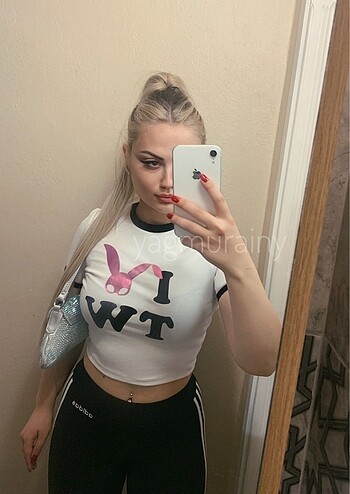 xs Beden Crop Baskılı Tshirt