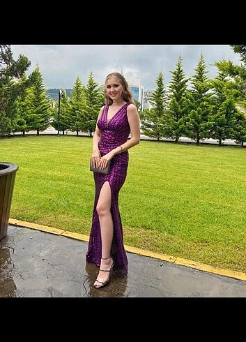 Mor Payetli Balık Abiye 