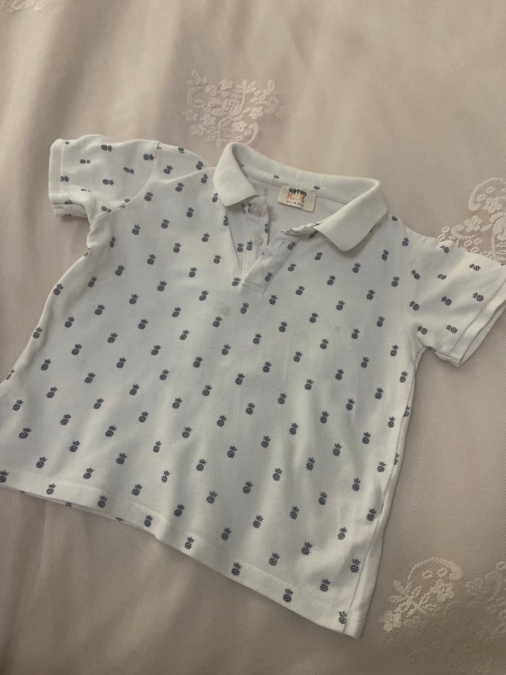 Erkek Çocuk Beyaz Düğmeli Polo Tişört - Görsel 2