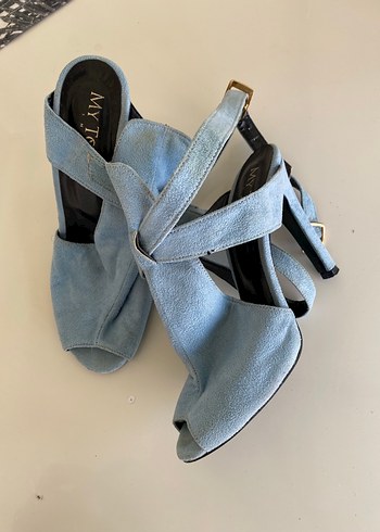37 Beden Mavi Denim Stiletto Tokalı Kadın Topuklu
