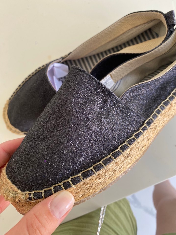 Kadın Siyah Simli  Keten Dolgu Topuk Espadril - Görsel 4