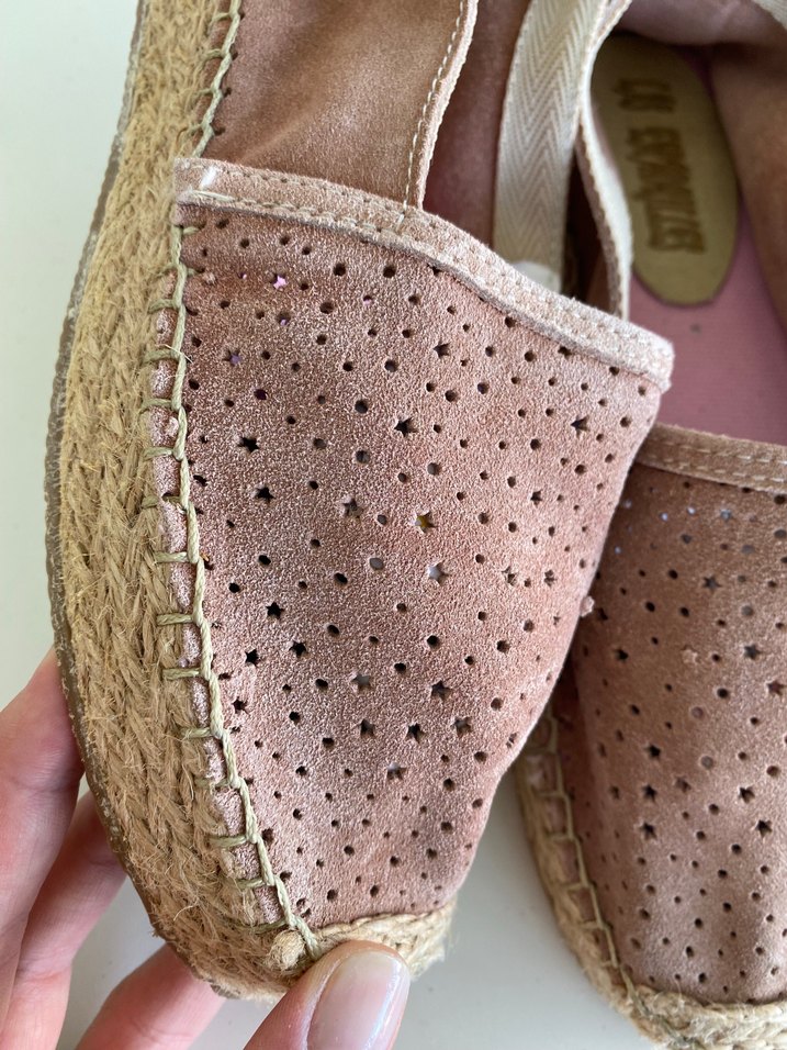 Pudra pembe  Süet Dolgu Topuklu Espadril - Görsel 4