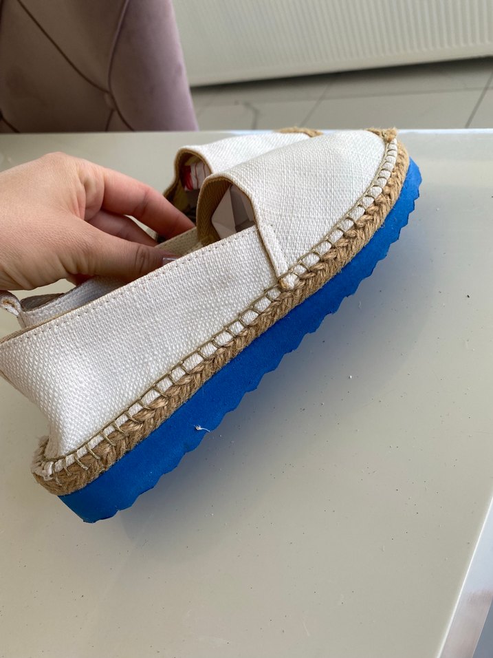 Beyaz Keten Kadın Dolgu Topuklu Espadril - Görsel 2