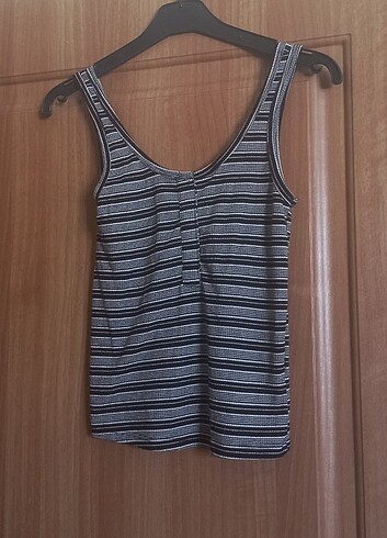 Koton çizgili askılı crop bluz