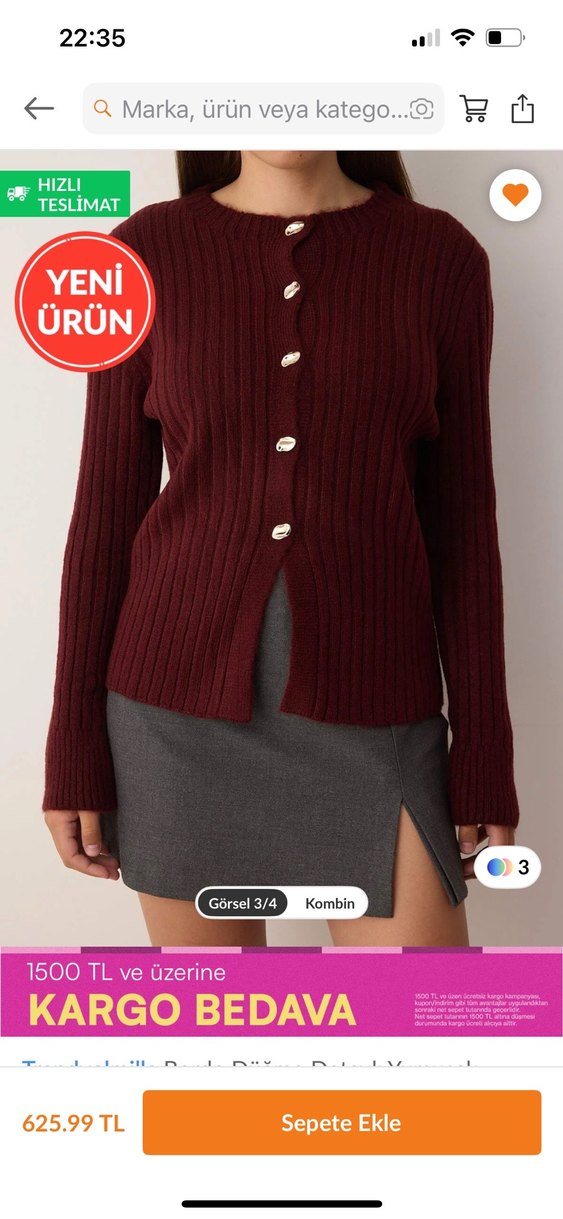 Düğmeli Bordo Kadın Triko Hırka - Görsel 3