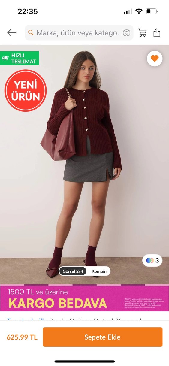 Düğmeli Bordo Kadın Triko Hırka - Görsel 2