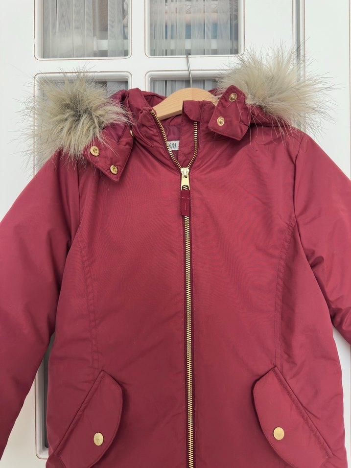 Bordo Kürklü Kız Çocuk Mont - Görsel 2