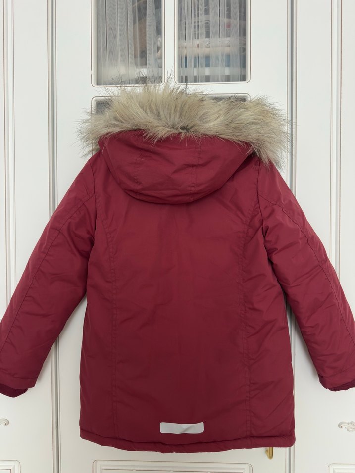 Bordo Kürklü Kız Çocuk Mont - Görsel 4