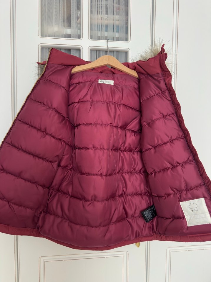 Bordo Kürklü Kız Çocuk Mont - Görsel 3