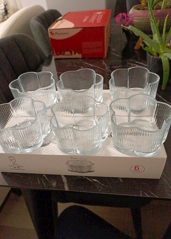 6 Parça Beyaz Desenli Cam Kase Seti - Görsel 2