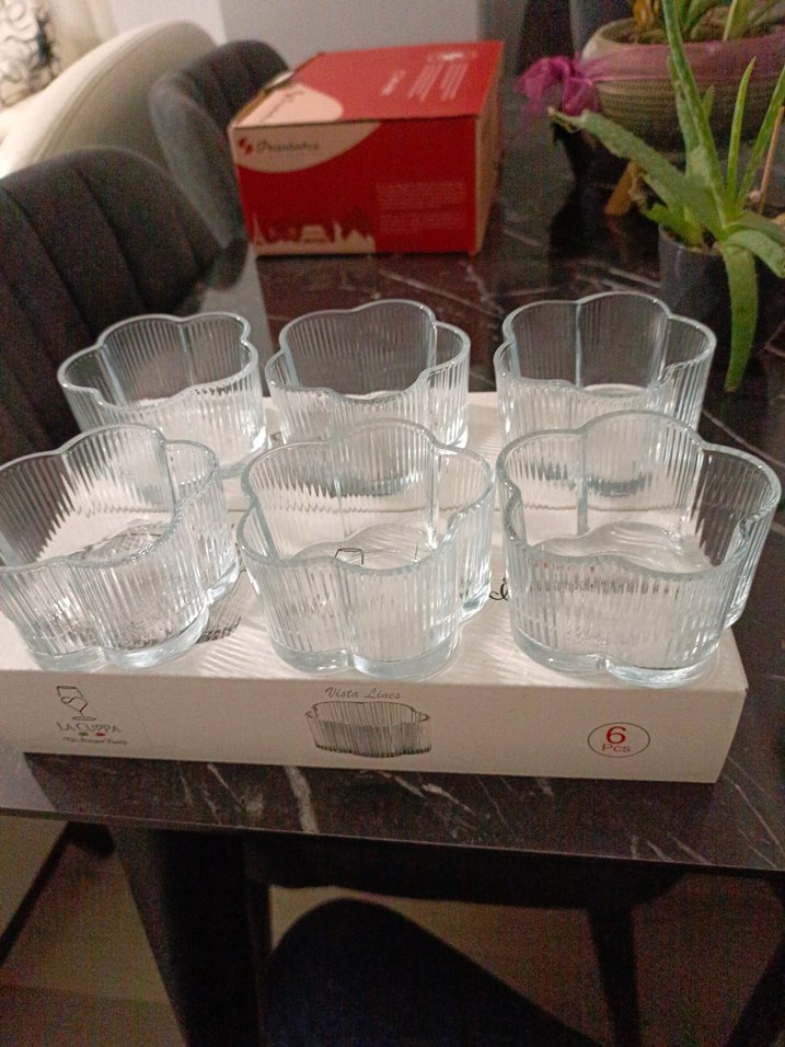 6 Parça Beyaz Desenli Cam Kase Seti - Görsel 2