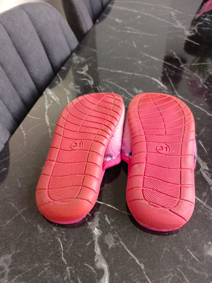 Kız Çocuk Pembe Desenli Sıcak Terlik Velcro - Görsel 3
