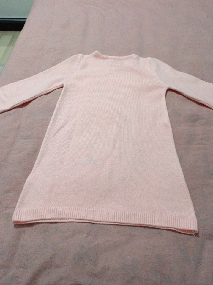 Pembe Nakışlı Kız Çocuk Triko Elbise - Görsel 2