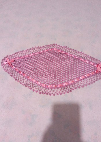 Pembe Örgü El Yapımı Masa Örtüsü Seti - Görsel 4