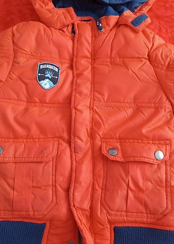 Turuncu Kapüşonlu Erkek Çocuk Montu - Görsel 2