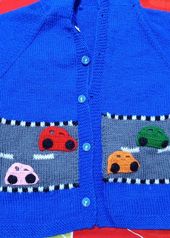 Renkli Nakışlı Erkek Çocuk Triko Hırka - Görsel 3