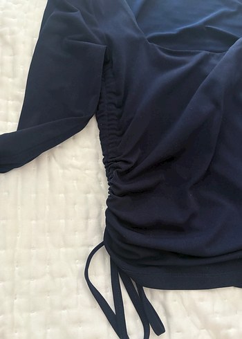 Drapeli kare Yakalı Lacivert Kadın Bluz - Görsel 3