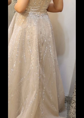 Bej Uzun Nişan Kına Abiye Elbise - Görsel 5