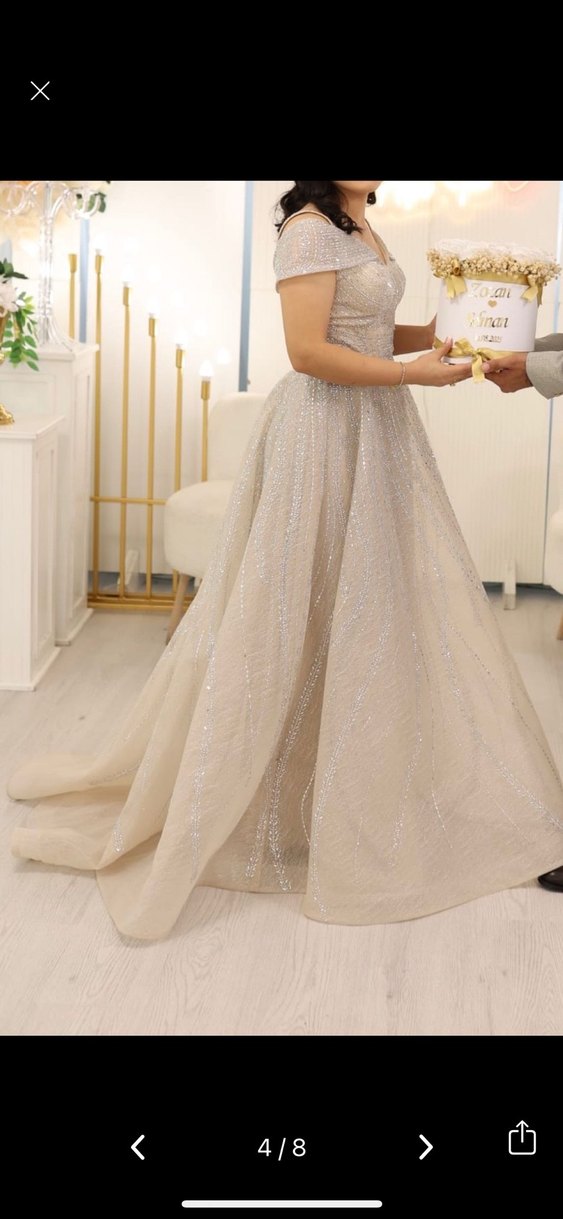 Bej Uzun Nişan Kına Abiye Elbise - Görsel 4