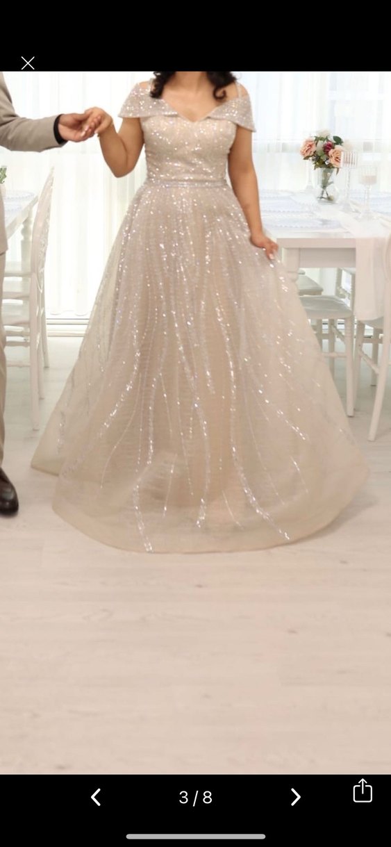 Bej Uzun Nişan Kına Abiye Elbise - Görsel 3