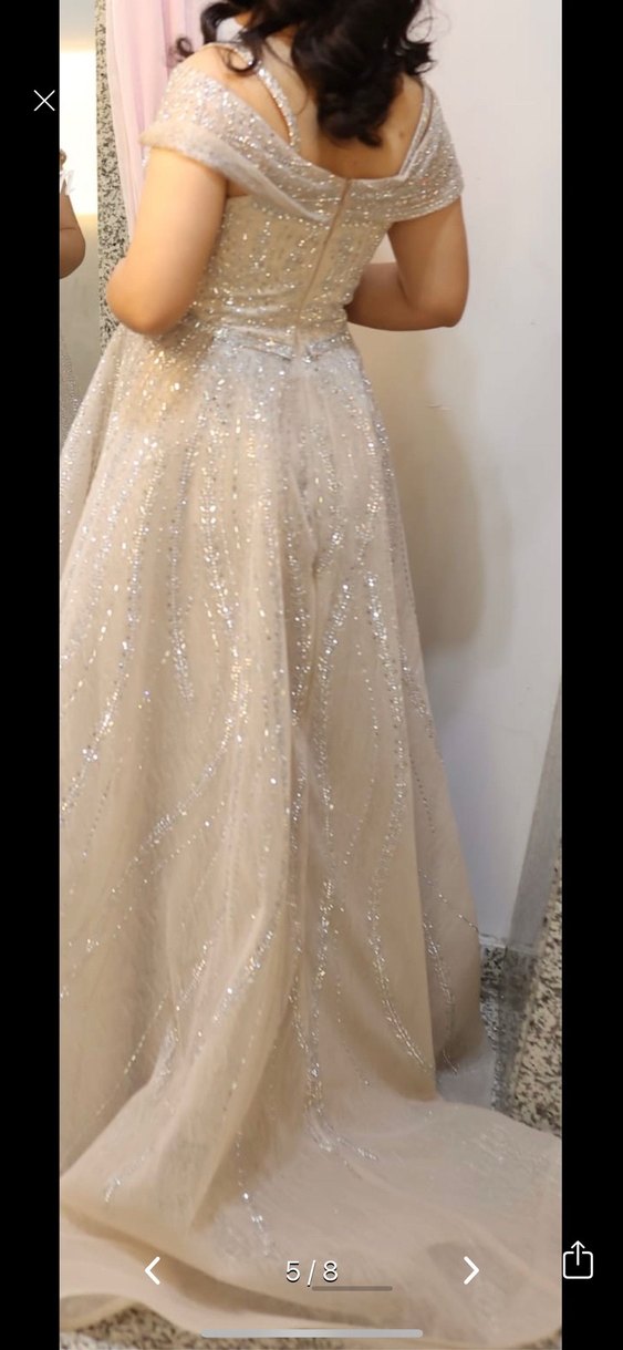 Bej Uzun Nişan Kına Abiye Elbise - Görsel 5