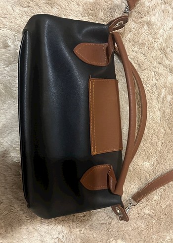 Kahverengi Tokalı Siyah Deri Kadın Çanta - Görsel 2
