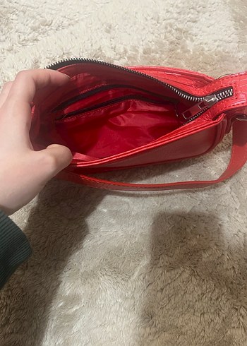 Kırmızı Yılan Desenli Deri Kadın Çanta - Görsel 4