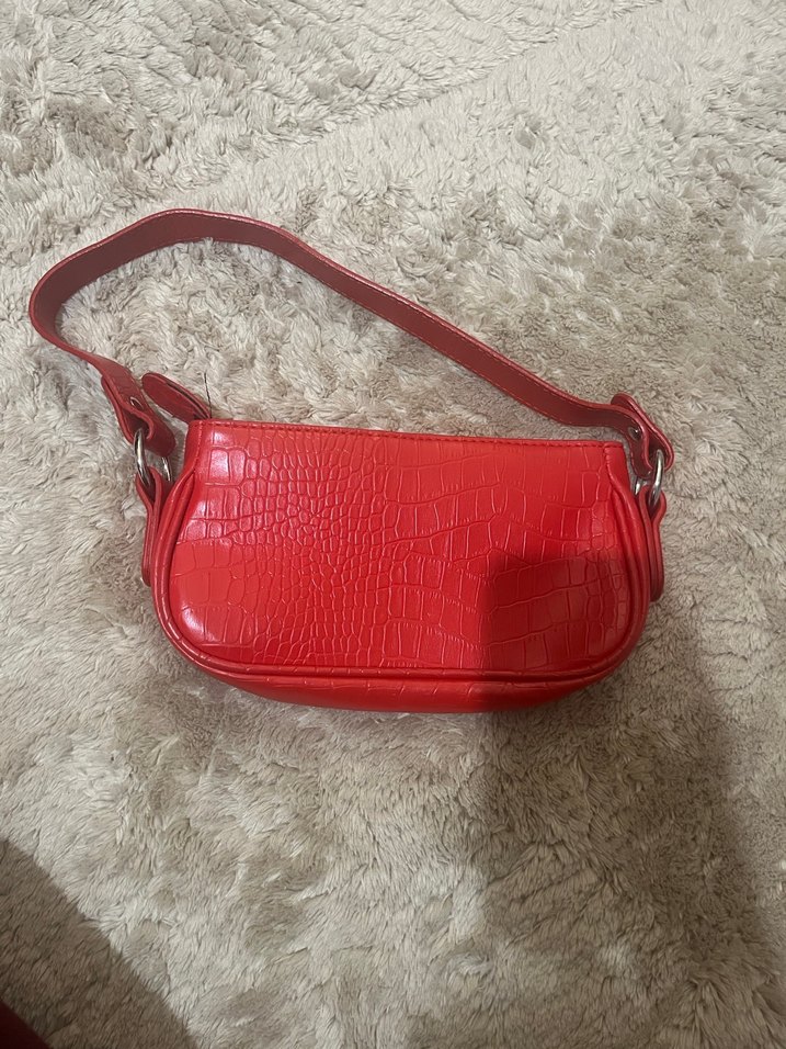 Kırmızı Yılan Desenli Deri Kadın Çanta - Görsel 2