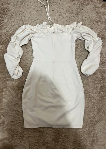 Beyaz  Uzun Kollu Dar Kesim Elbise - Görsel 2