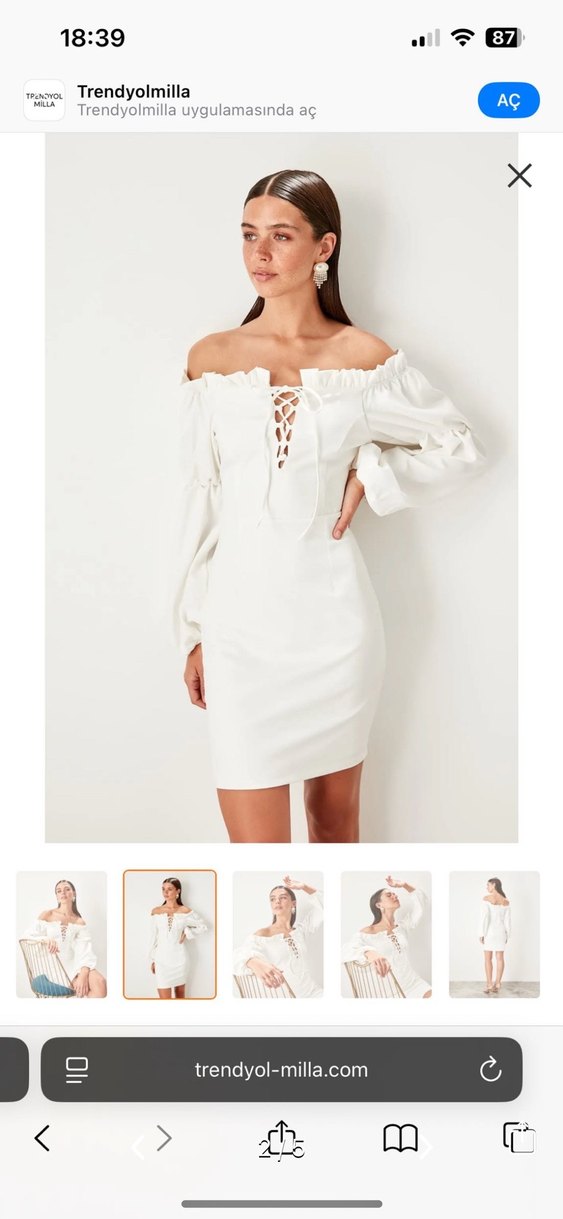 Beyaz  Uzun Kollu Dar Kesim Elbise - Görsel 3