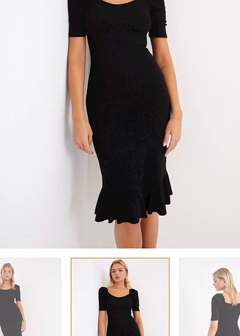 Kadın Siyah Midi Fırfırlı Elbise - Görsel 3