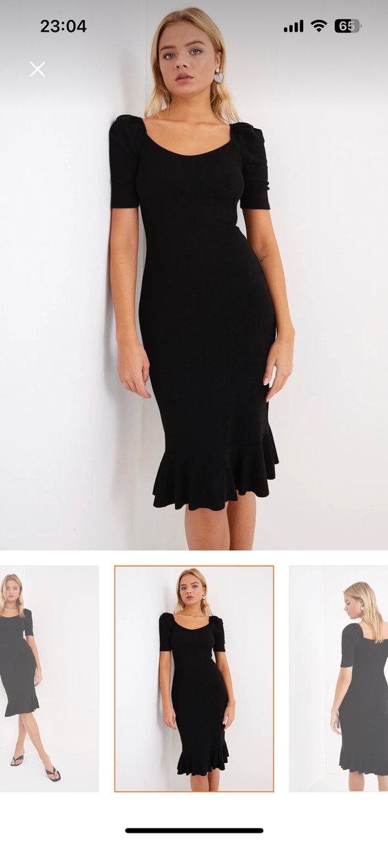 Kadın Siyah Midi Fırfırlı Elbise - Görsel 3