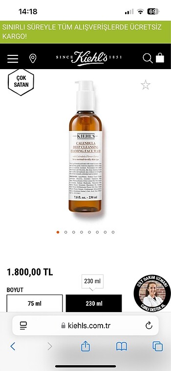  Beden Renk Kiehls CALENDULA YÜZ TEMİZLEme jeli