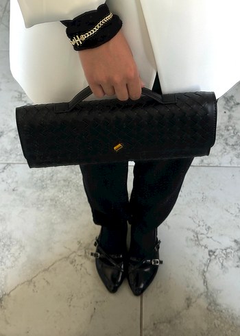 Düğmeli Siyah Deri İş Çantası - Görsel 2