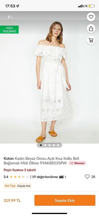 42 Beden beyaz Renk Koton delikişi elbise