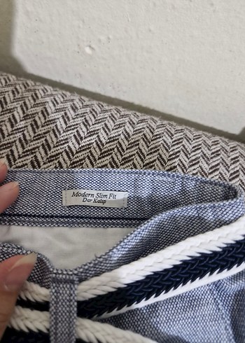 Erkek Gri Kot Kemerli Mini Şort - Görsel 6