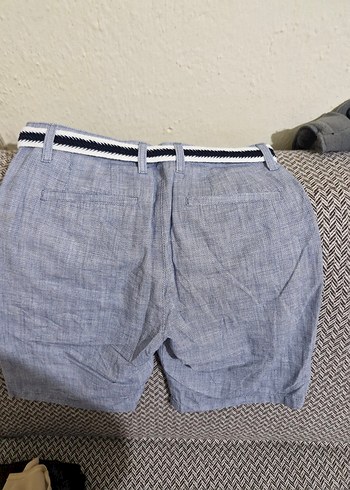 Erkek Gri Kot Kemerli Mini Şort - Görsel 4