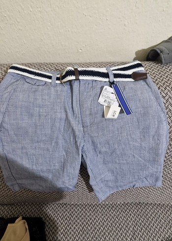 Erkek Gri Kot Kemerli Mini Şort - Görsel 5