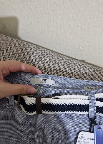 Erkek Gri Kot Kemerli Mini Şort - Görsel 3