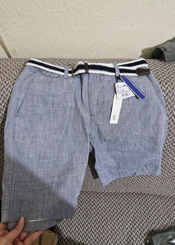 Erkek Gri Kot Kemerli Mini Şort - Görsel 2