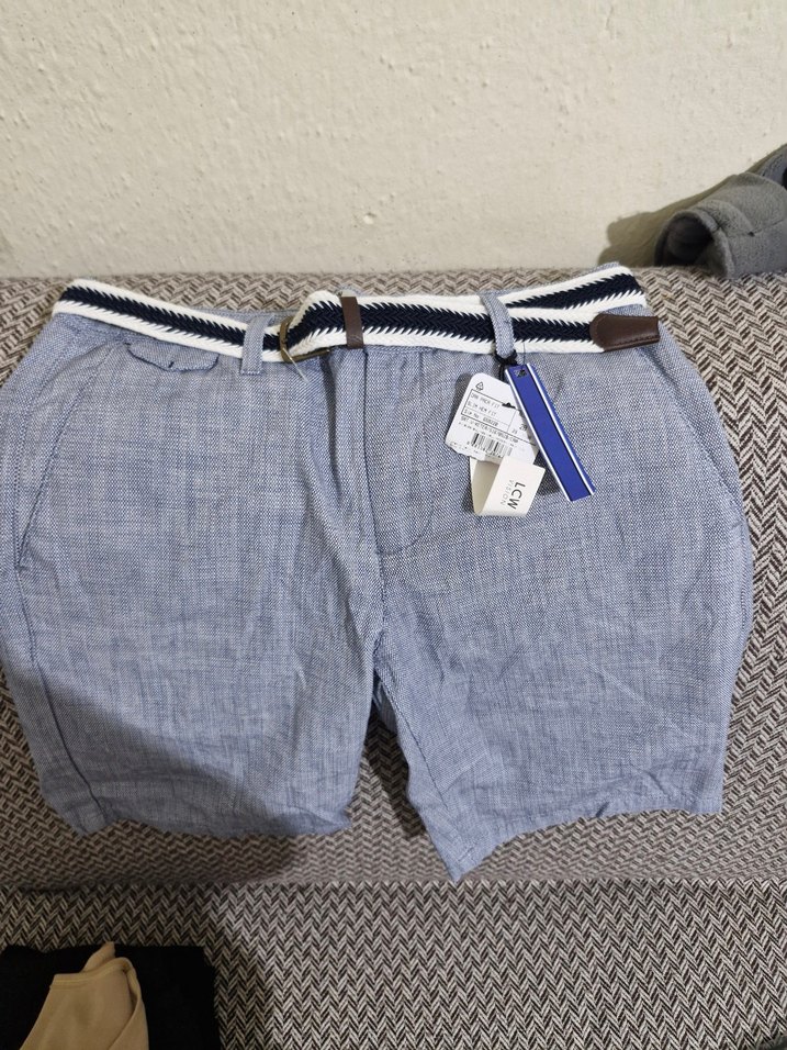 Erkek Gri Kot Kemerli Mini Şort - Görsel 5